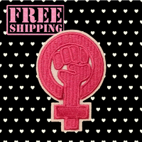 2.60"x1.60" FEMINIST SYMBOL Pink Embroidered Patch with Choice of Backing