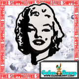 3.80"x3" MARILYN MONROE Black Stitching on White Twill Embroidered Patch with Choice of Backing