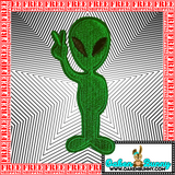 3.40"X1.50" Peaceful Alien Cute Green Embroidered Peace-Sign Wielding Space Being Embroidered Patch with Choice of Backing