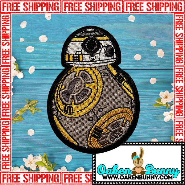 3.35"x2.35" STAR WARS BB-8 Fully-Embroidered Patch with Choice of Backing (Iron On, Velcro Hook, or Velcro Loop)