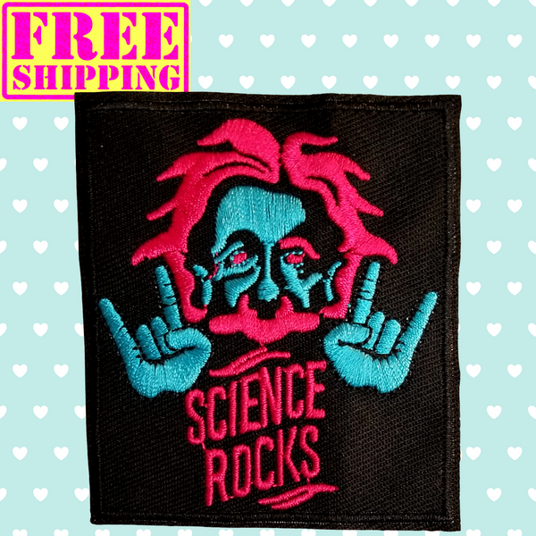 3.05"x2.70" SCIENCE ROCKS ALBERT EINSTEIN Embroidered Patch with Choice of Backing