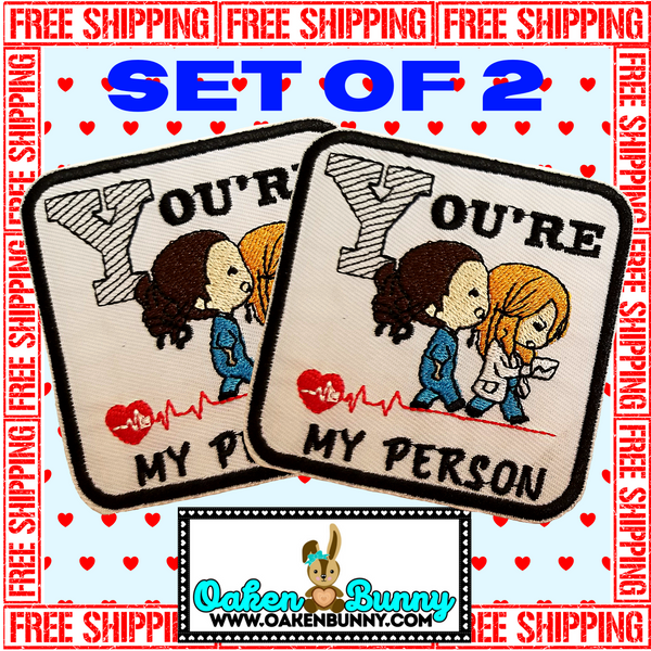 Set of 2 - 3.20"x3.20" BFF YOU'RE MY PERSON Grey's Anatomy Embroidered Patches with Choice of Backing