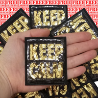 3.10"x2.85" KEEP CALM Black and Gold Sequin Patch with Choice of Backing