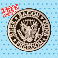 3.15" Bacon Beer Freedom Guns Eagle 2nd Amendment Round Black and White Embroidered Iron On or Velcro Patch with Choice of Backing