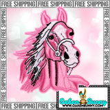 4.25"x3.80" PINK HORSE Embroidered Patch with Choice of Backing