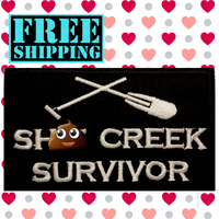 3.25"x2" SHIT CREEK SURVIVOR White Stitching on Black Twill Embroidered Patch with Choice of Backing