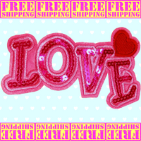 Large 545"x3.25" Pink LOVE Sequin with Heart Embroidered with Choice of Backing