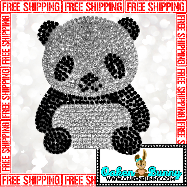 2.56"x2.17 Sparkly Panda Rhinestone Applique with Choice of Backing