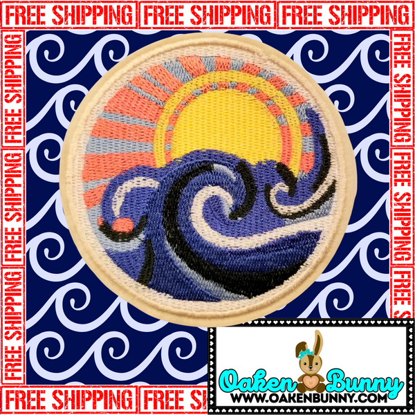 3.60" OCEAN SUNRISE Embroidered Patch with Choice of Backing