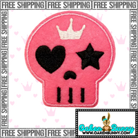 2.25"x2.10" PINK SKULL PRINCESS ROCKSTAR Embroidered Patch with Choice of Backing