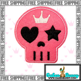 2.25"x2.10" PINK SKULL PRINCESS ROCKSTAR Embroidered Patch with Choice of Backing