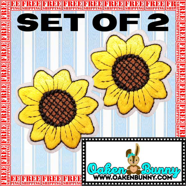 2.05" Set of 2 SUNFLOWERS Embroidered Patch with Choice of Backing