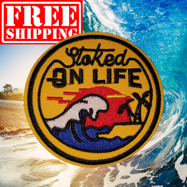 3" STOKED ON LIFE Surf Sunset Beach Round Embroidered Patch with Choice of Backing