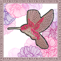 2.70"x2.25" PINK HUMMINGBIRD Embroidered Patch with Iron On Backing, Hook Backing or Loop Backing