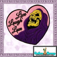 3.05"x3" SKELETOR Heart Live Laugh Love Embroidered Patch with Choice of Backing