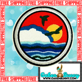 3.50" OCEAN SUNSET Embroidered Patch with Choice of Backing