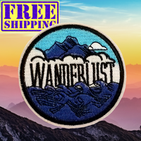 2.85" WANDERLUST White Clouds Floating Above Deep Blue Ocean Waves Amidst Blue Mountains FULLY EMBROIDERED Round Patch with Choice of Backing