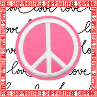 Bright Pink Peace Sign 2.50" Diameter White Stitching on Pink Wool Felt with Choice of Backing