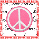 Bright Pink Peace Sign 2.50" Diameter White Stitching on Pink Wool Felt with Choice of Backing