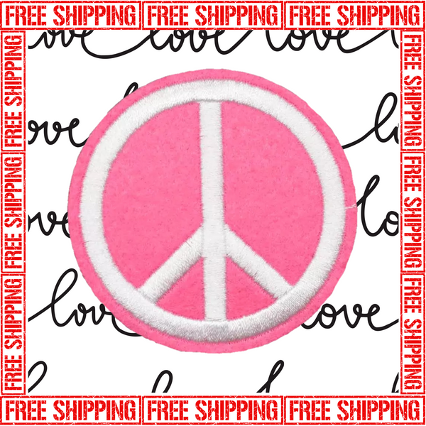 Bright Pink Peace Sign 2.50" Diameter White Stitching on Pink Wool Felt with Choice of Backing