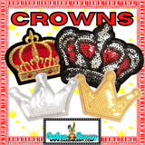 Assorted Grouping of CROWNS TIARAS DIADEMS Embroidered & Sequin Patches with Choice of Backing (Iron On, Velcro HOOK, or Velcro LOOP)