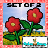 1.60"x1.50" Set of 2 RED FLOWERS Embroidered Patch with Choice of Backing