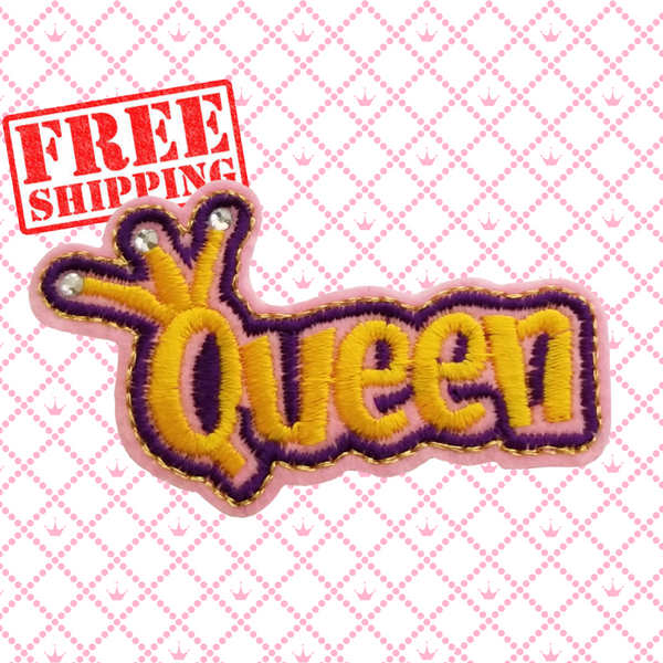 2.75"x1.70" QUEEN Yellow Embroidered Patch with Choice of Backing