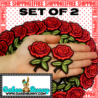 2.55"x1.95" Set of 2 Red Roses Embroidered Patches with Choice of Backing