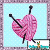 2.75"x1.95" KNITTING HEART Pink Yarn Needles Embroidered Patch with Choice of Backing