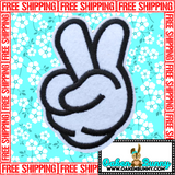 3.20"x2.30" Mickey Mouse Peace Sign White Glove Black Embroidery on White Wool Felt with Choice of Backing