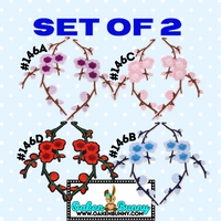 6"x2.70" Set of 2 CHERRY BLOSSOMS in Purple, Pink, Blue, Red Embroidered Flower Patches with Iron On Backing