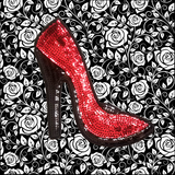 5.75"x4.70" SEQUIN RED HIGH HEEL Patch with Choice of Backing