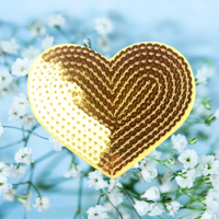 Large 3.35"x2.75" Sequin Gold Heart with Choice of Iron On Backing, Hook Backing, or Loop Backing