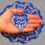 2.90"x2.90" COURAGE DEAR HEARTS Blue Floral Heart Embroidered Patch with Choice of Backing