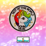 John 18:16 Christian Unicorn Embroidered Patch 3" Diameter - Iron On, Hook Back, or Loop Back