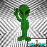 3.40"X1.50" Peaceful Alien Cute Green Embroidered Peace-Sign Wielding Space Being Embroidered Patch with Choice of Backing