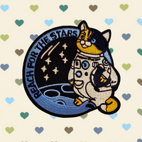 3" REACH FOR THE STARS SPACE CAT ASTRONAUT Fully-Embroidered Patch with Choice of Backing