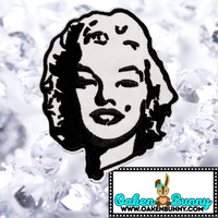 3.80"x3" MARILYN MONROE Black Stitching on White Twill Embroidered Patch with Choice of Backing