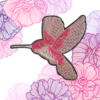 2.70"x2.25" PINK HUMMINGBIRD Embroidered Patch with Iron On Backing, Hook Backing or Loop Backing