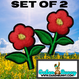 1.60"x1.50" Set of 2 RED FLOWERS Embroidered Patch with Choice of Backing