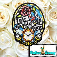 3.50"x2.60" TALE AS OLD AS TIME Beauty And The Beast Stain Glass Disney Fully-Embroidered Patch with Choice of Backing