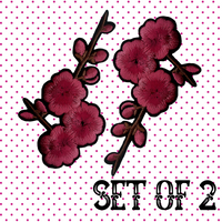 4"x2.20" Set of 2 PLUM CHERRY BLOSSOMS Embroidered Patches with Choice of Backing