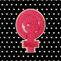 2.60"x1.60" FEMINIST SYMBOL Pink Embroidered Patch with Choice of Backing