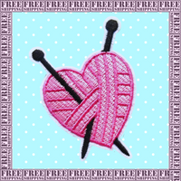 2.75"x1.95" KNITTING HEART Pink Yarn Needles Embroidered Patch with Choice of Backing