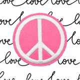 Bright Pink Peace Sign 2.50" Diameter White Stitching on Pink Wool Felt with Choice of Backing