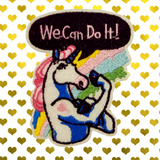 3.75"x3" Sparkly WE CAN DO IT Unicorn Rosie The Riveter-Inspired Embroidered Patch with Choice of Backing