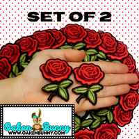 2.55"x1.95" Set of 2 Red Roses Embroidered Patches with Choice of Backing