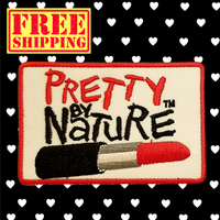 3.49"x2.25" PRETTY BY NATURE Lipstick Throwback Embroidered Patch with Choice of Backing