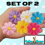 1.60" Set of 2 COLORFUL DAISIES Embroidered Patches with Choice of Backing