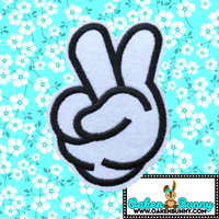 3.20"x2.30" Mickey Mouse Peace Sign White Glove Black Embroidery on White Wool Felt with Choice of Backing